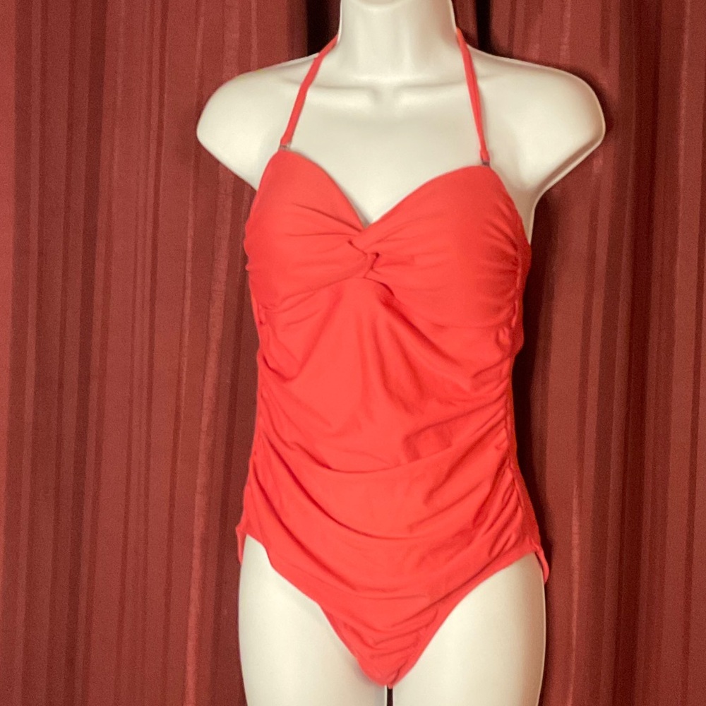 Merona Coral Twist-Front Halter One-Piece swimsuit sz med